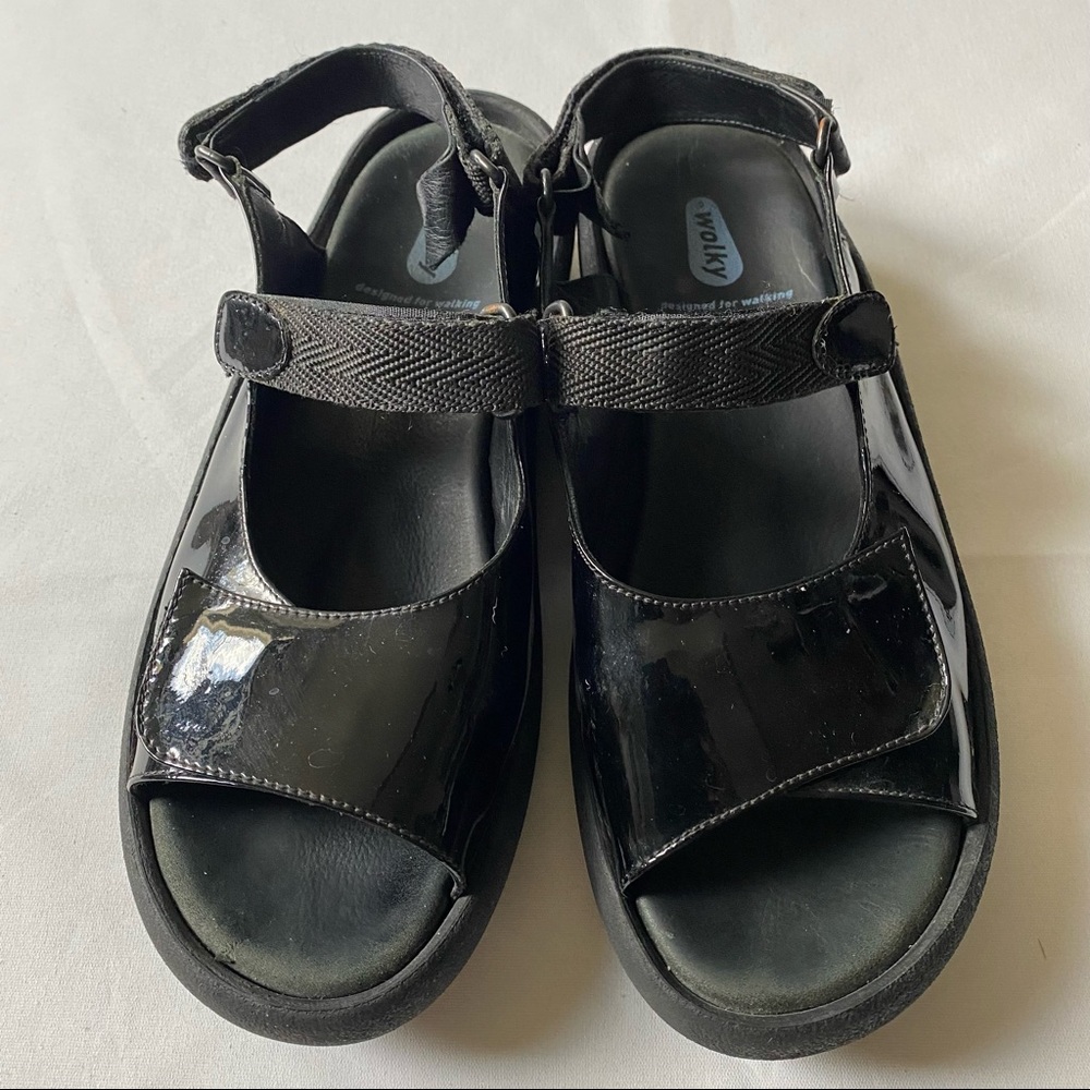 Wolky black patent sandals size 41 Style 3204 Walking Comfort Shoes Mexico
